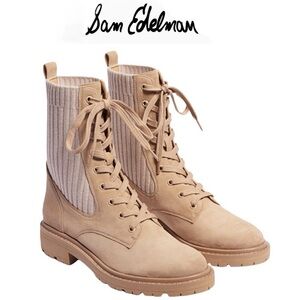 Sam Edelman Tan Suede Leather Knit Lydell Combat Boot BohoGrunge Fall Winter 90s